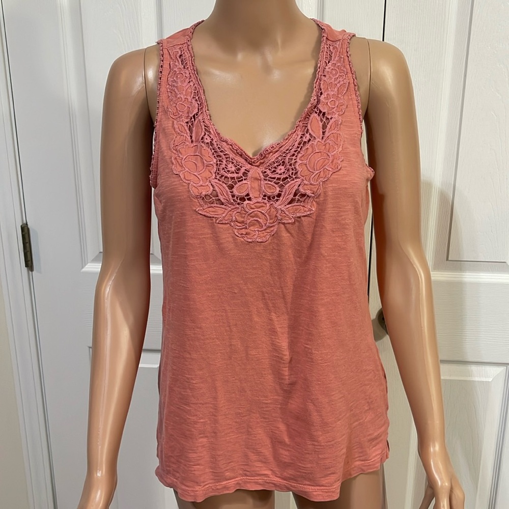 Women's Lace Trim Blouse - Coral